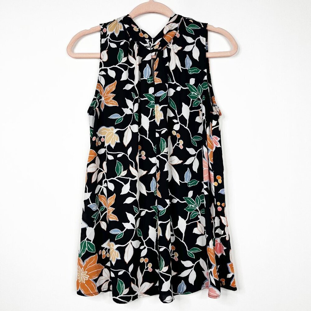 2/$30 LOFT Wild Orchid Twist Mixed Media Top Black Small #8995